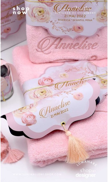 Trusou botez elegant cu pattern bujori roz Peony Affair 3